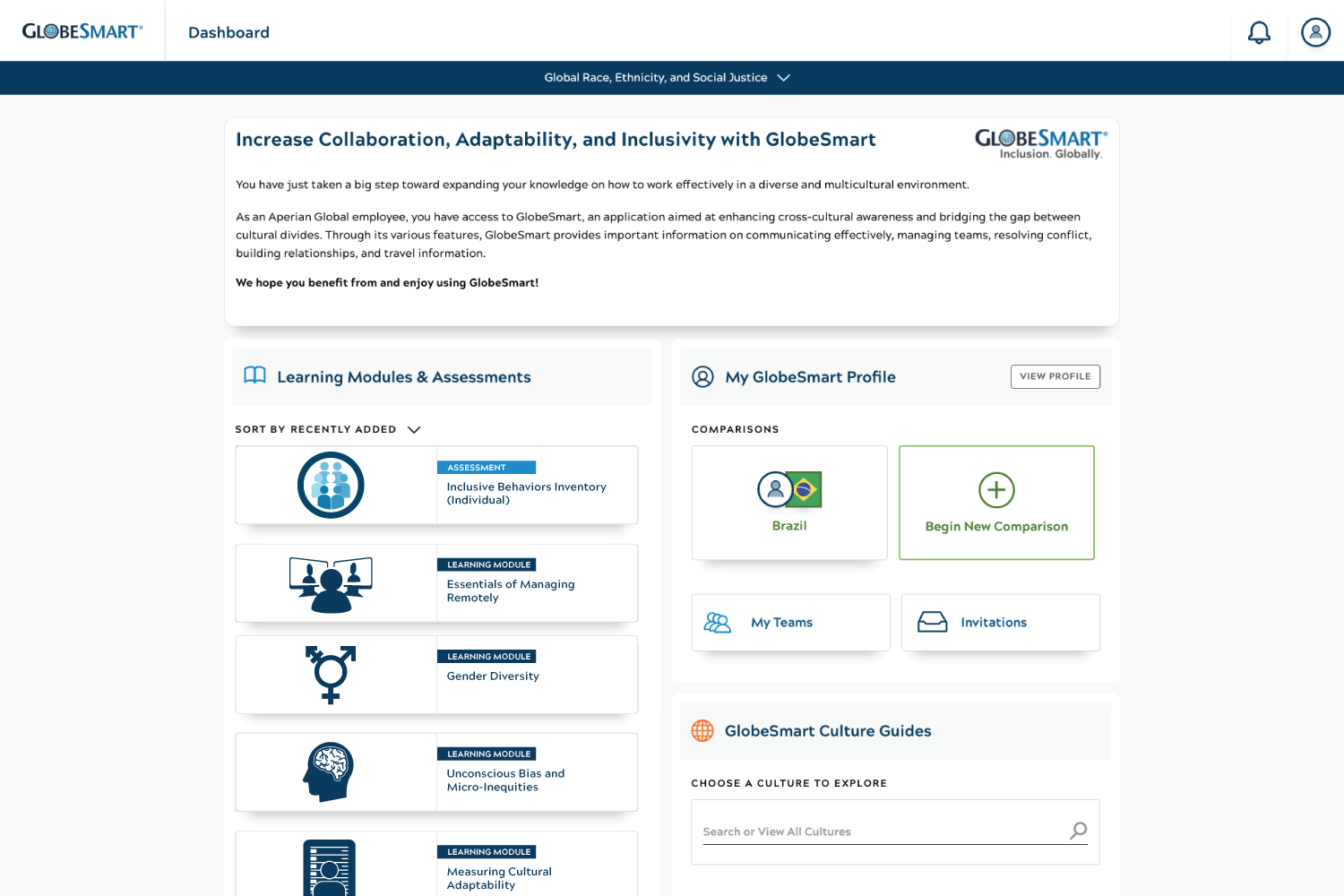 An example of customization within Aperian Globals GlobeSmart learning platform.